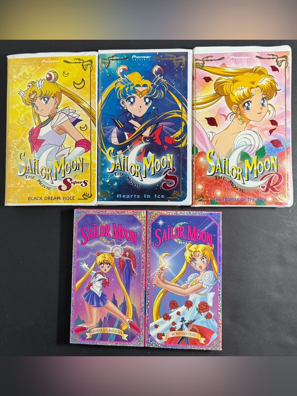 Vintage Sailor Moon VHS Tape Lot - 3 Movies Trilogy & 2 TV Episode Tapes